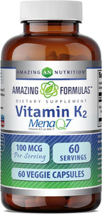 Amazing Formulas Vitamina K2 MenaQ7 MK7 100 mcg - 120 Cápsulas Vegetales