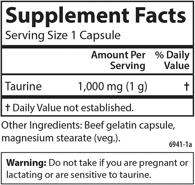 Carlson – Taurina, Aminoácido Libre, 1000 mg, 300 Cápsulas