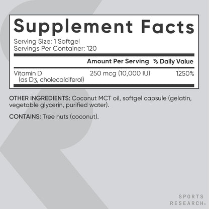 Sports Research® Vitamina D3 10.000 UI (250 – Forma: Prefiere vitamina D3 (colecalciferol) sobre D2, por su mayor – Image 5
