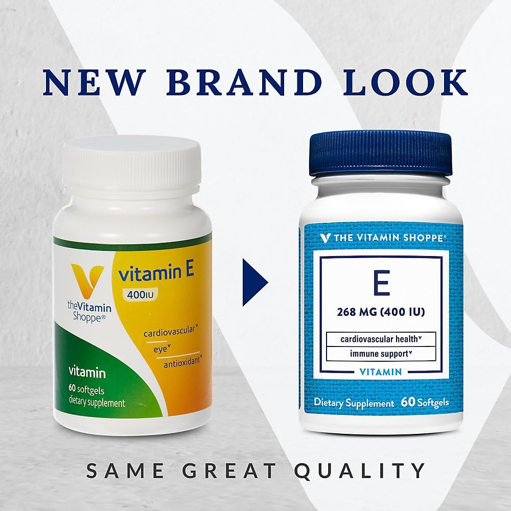 The Vitamin Shoppe Vitamina E 400 UI - Apoyo Antioxidante para la Piel y el Sistema Inmunitario (60 Softgels)