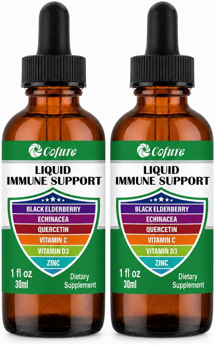 Cofure Zinc Quercetin Vitamina C D3 Líquido con Equinácea y Saúco Ecológicos – Gotas de Defensas para Adultos – Vegano, Sin Gluten – 60 ml (60 dosis)