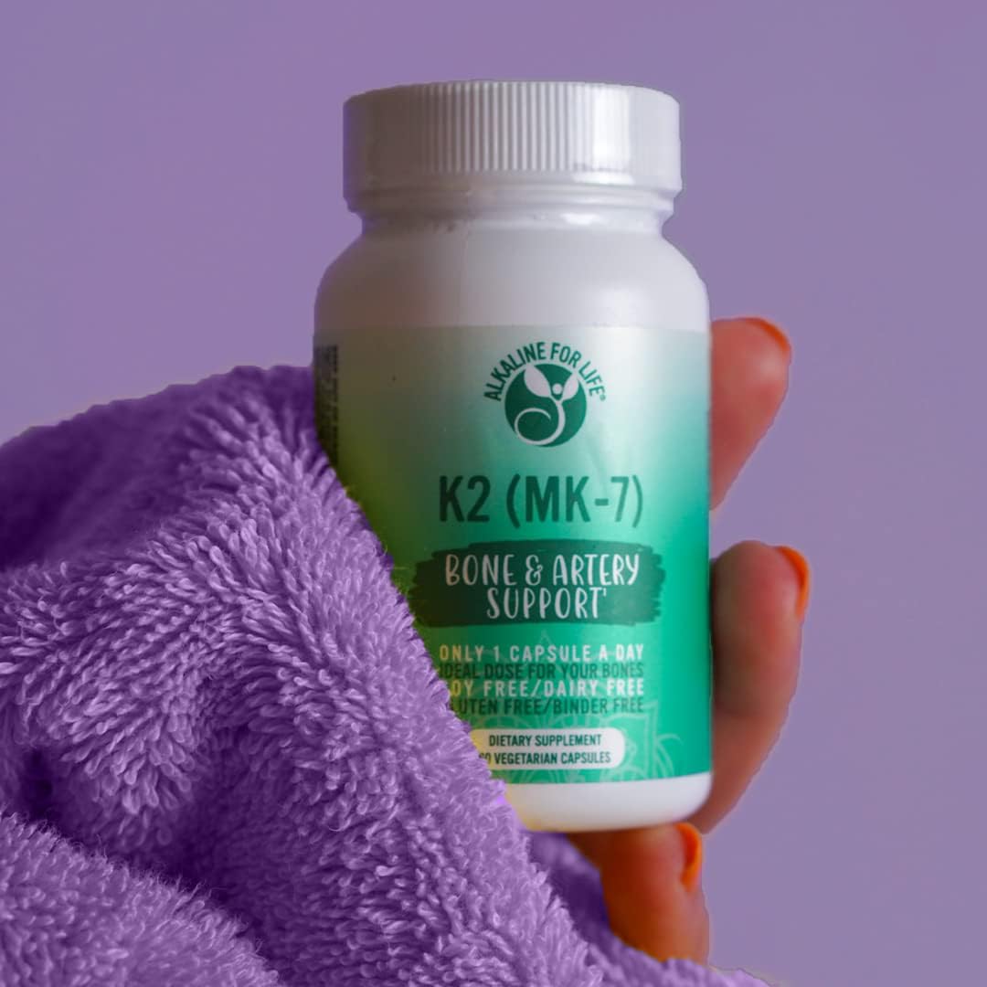 Alkaline for Life Vitamina K2 MK-7 MenaQ7 | 180 mcg Menaquinona-7 de Garbanzo Fermentado | Apoyo Óseo y Vascular | K2 MK7 Patentado, Sin Soja, No-GMO, Sin Gluten | Cápsulas Vegetarianas | 60 Unidades