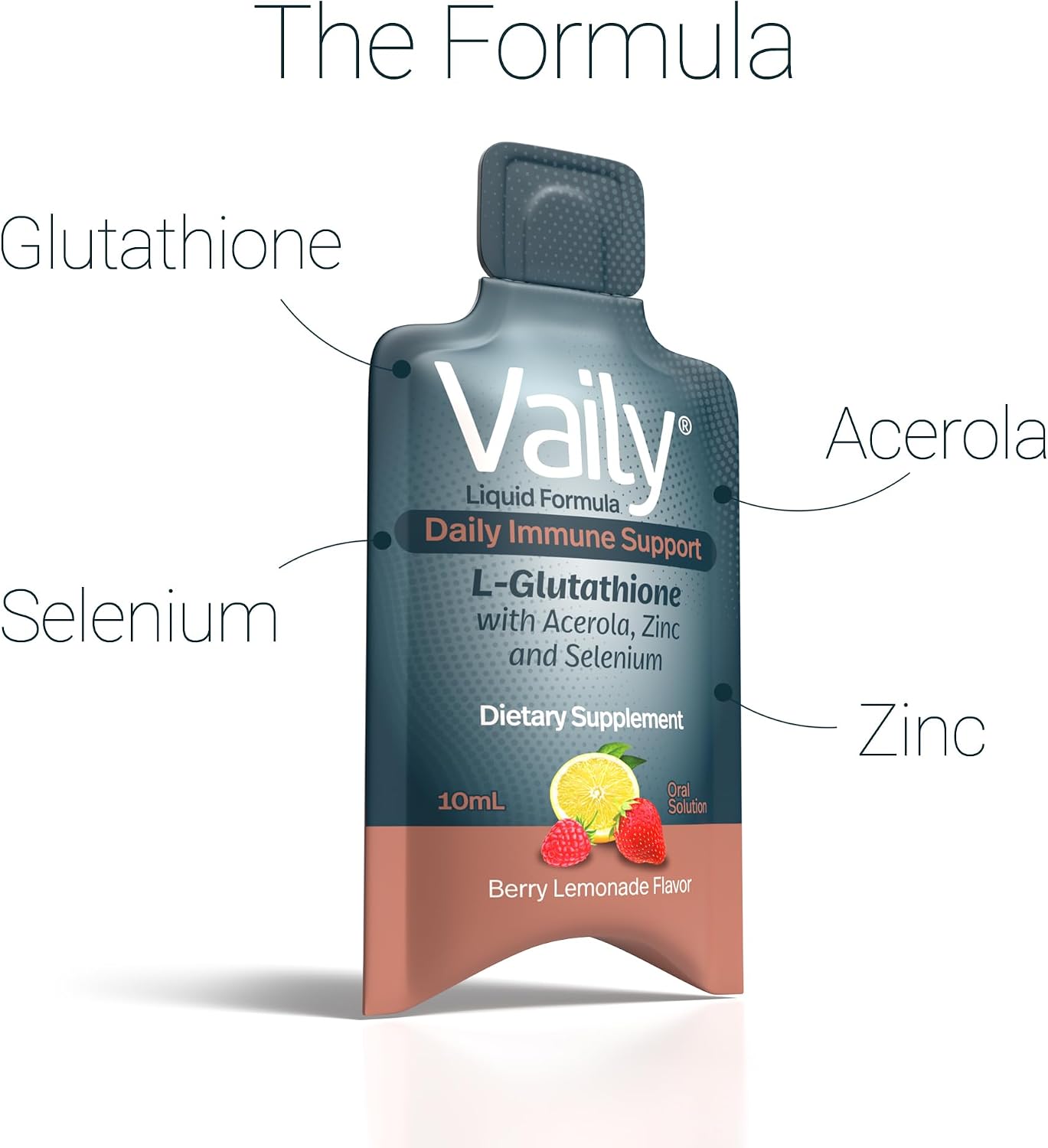 Vaily Suplemento de Apoyo Inmunológico - Glutatión Líquido 860 mg con Vitamina C, Zinc y Selenio - Antioxidante de Alta Potencia - 30 Viales
