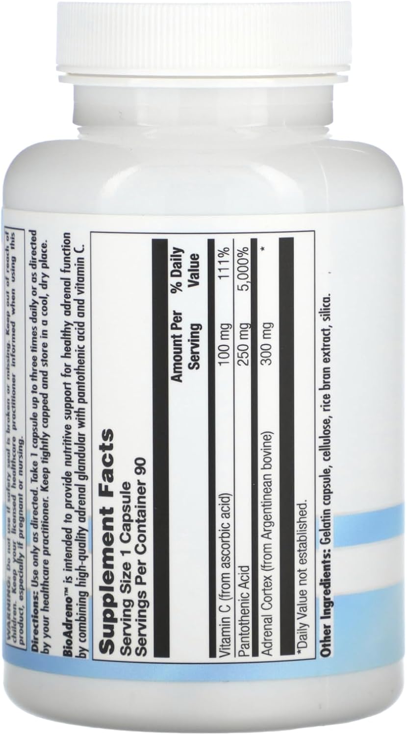 Nutra Biogenesis BioAdreno - Suplemento Antioxidante con Corteza Suprarrenal Bovina, Apoya la Energía Celular y la Salud del Sistema Nervioso - 90 Cápsulas