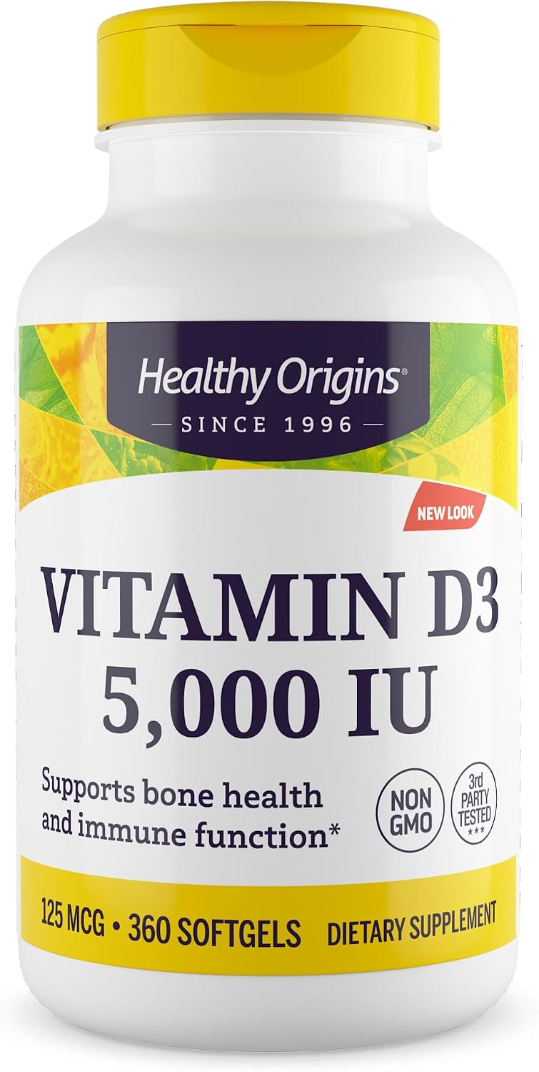 Healthy Origins Vitamina D3 5000 UI (Lanolina) - 360 Cápsulas Blandas
