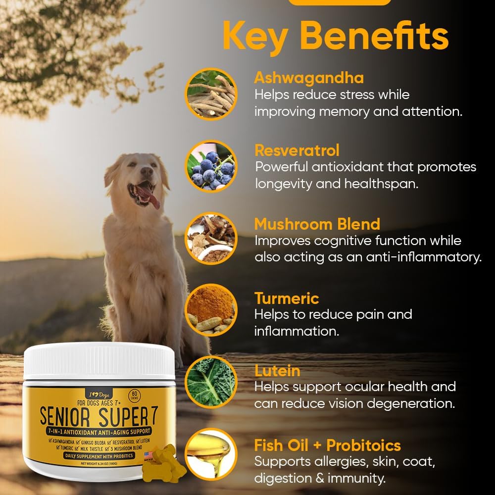 iHeartDogs Senior Super 7 Multivitamínico Diario para Perros - 7-en-1