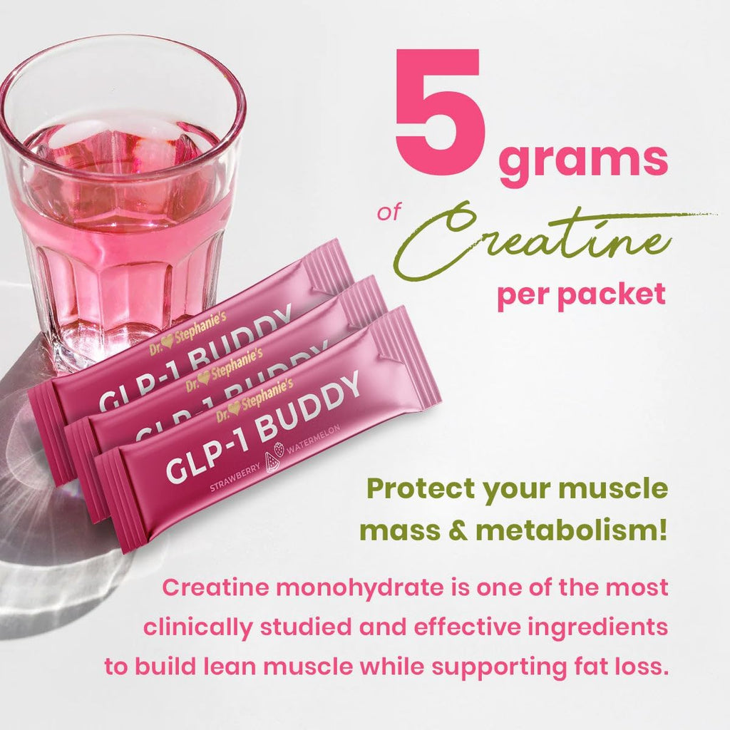 Dr. Stephanie's GLP-1 Buddy: Mezcla de bebida sabor fresa sandía para apoyo digestivo y preservación de masa muscular