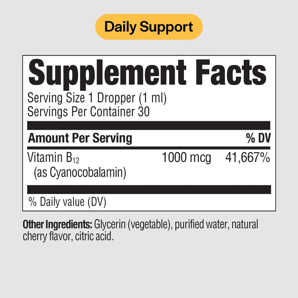 PureFormulas Vitamina B12 1000 mcg - Gotas Sublinguales Sabor Cereza Natural - Sin OGM y Sin Alérgenos - 30 ml