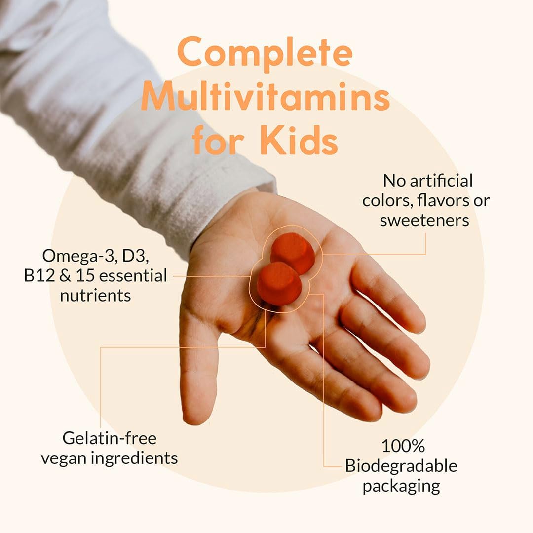 Gominolas Multivitamínicas Completas para Niños - con Omega 3,6,9, Vitamina B12, Ácido Fólico, Yodo, Vitamina C, Zinc - Multivitamínico Diario Vegano Premium para Niños 2+ (60 Gominolas)
