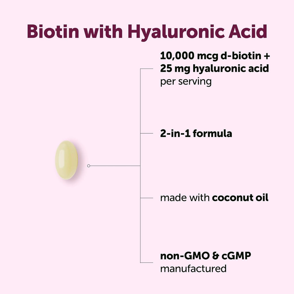 Biotina 10.000 mcg con Ácido Hialurónico + Aceite de Coco | 365 Cápsulas