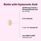 Biotina 10.000 mcg con Ácido Hialurónico + Aceite de Coco | 365 Cápsulas