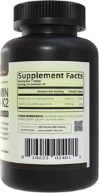 HappieVita Vitamina D3 K2, 5000 UI (125 mcg) + Vitamina K2 100 mcg, 2 en 1, 60 Cápsulas Blandas