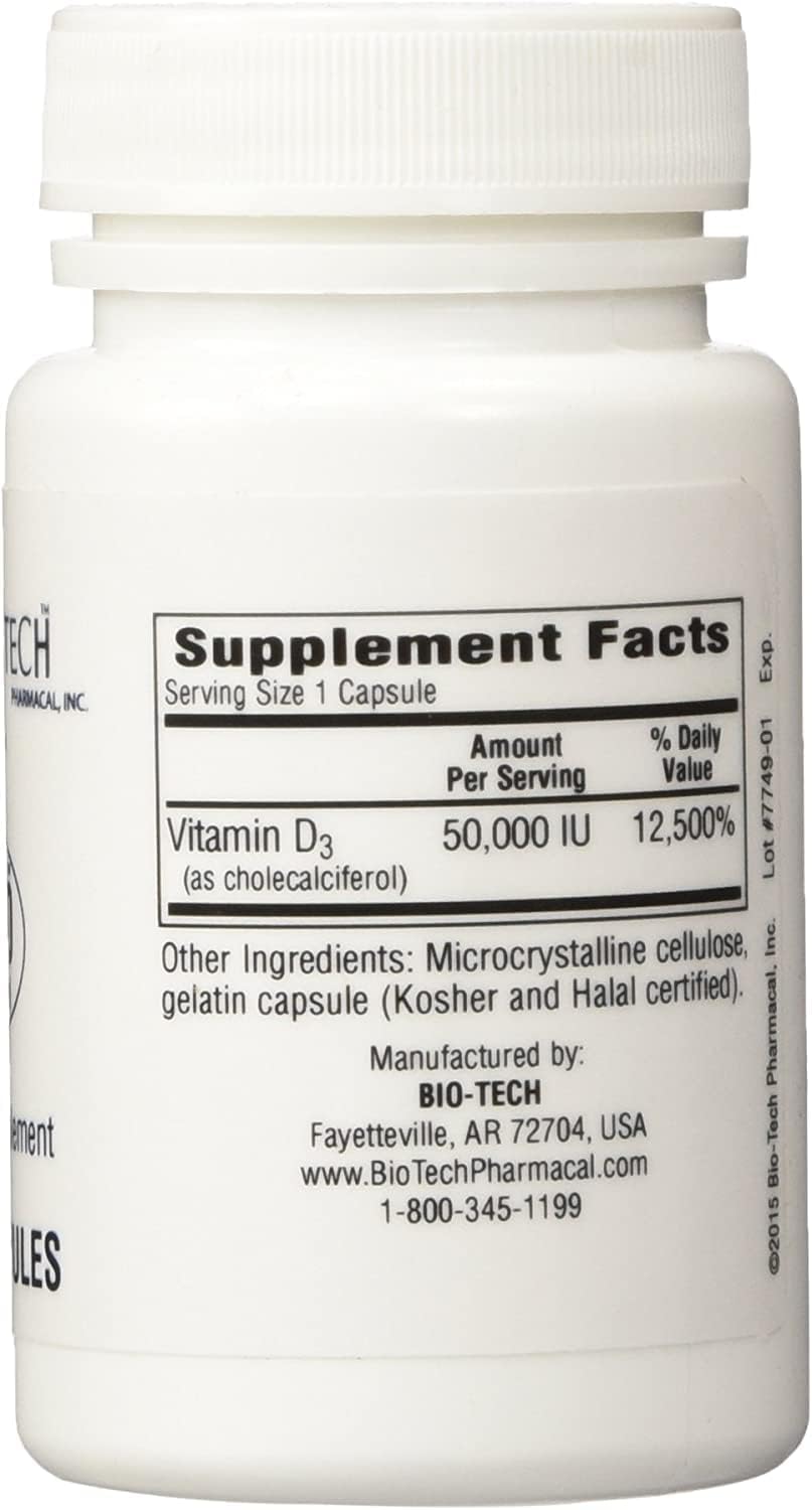 D3-50 50,000 UI - Bio-Tech Pharmacal - 100 Cápsulas - Pack de 2