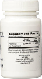 D3-50 50,000 UI - Bio-Tech Pharmacal - 100 Cápsulas - Pack de 2