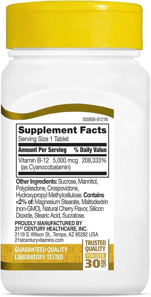 21st Century Vitamina B12 5000 mcg Sublingual Sabor Cereza