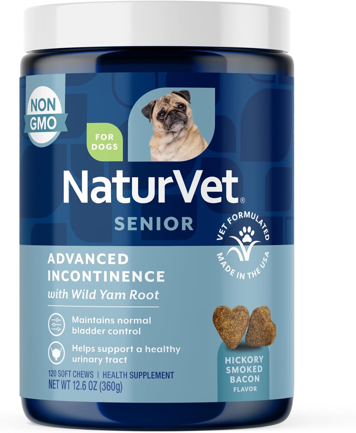 NaturVet Senior Advanced Incontinencia para Perros – Complemento para Control de Vejiga – 120 Snacks Blandos