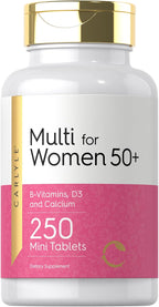 Carlyle Multivitamínico para Mujeres 50+ | 250 Mini Comprimidos | Con Vitaminas B, D3, Calcio y Folato | Sin Hierro | No Transgénico, Sin Gluten