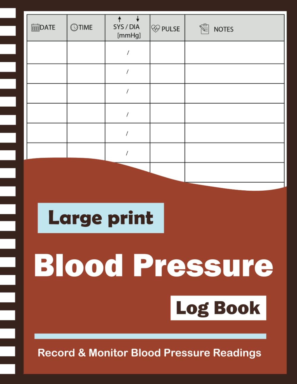 Blood Pressure Log Book: Large Print Blood Pressure Daily Tracking Record Log for Track and Monitor Blood Pressure Heart rate Readings at Home