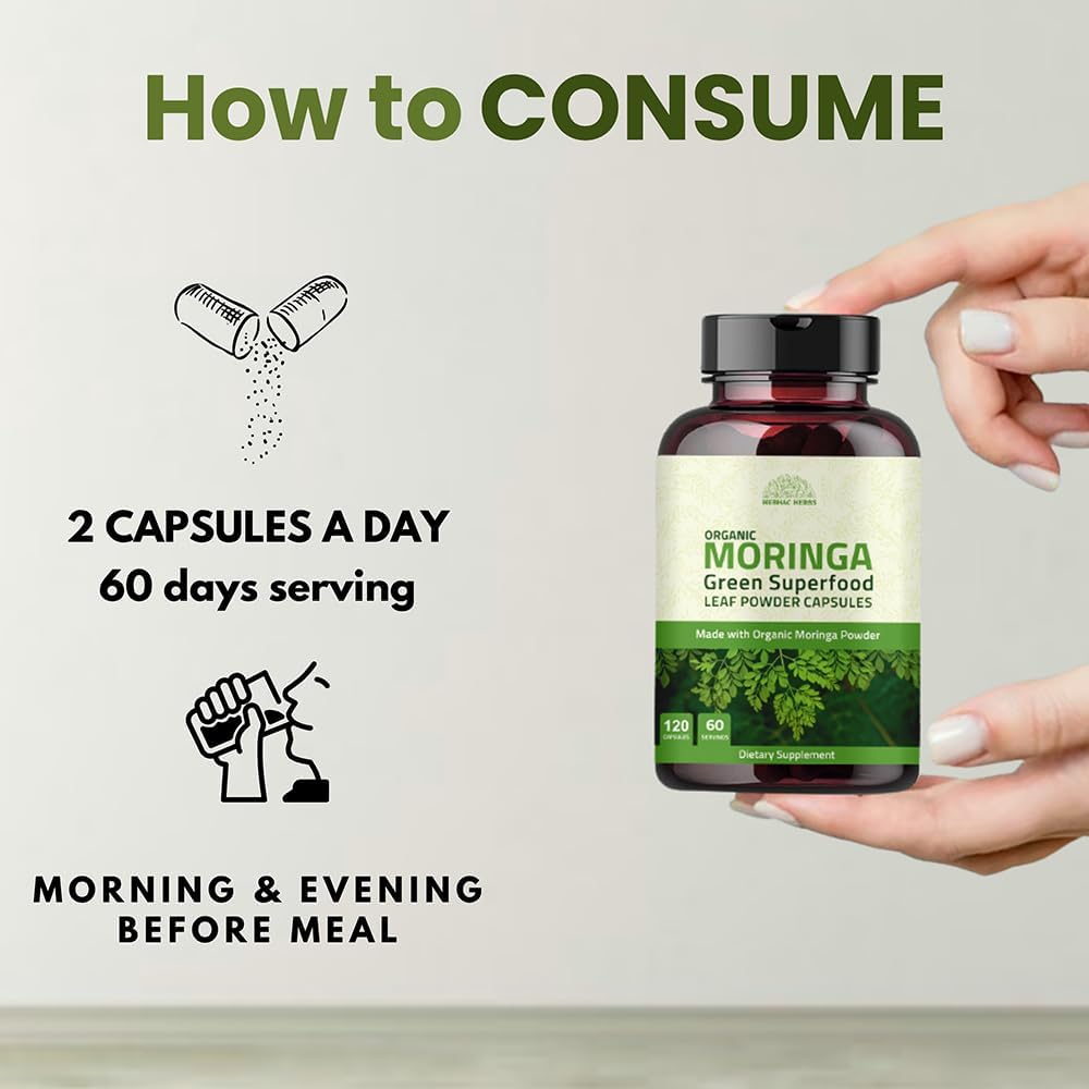 Hebhac Herbs Cápsulas de Moringa Ecológica 120 Cápsulas 1000mg