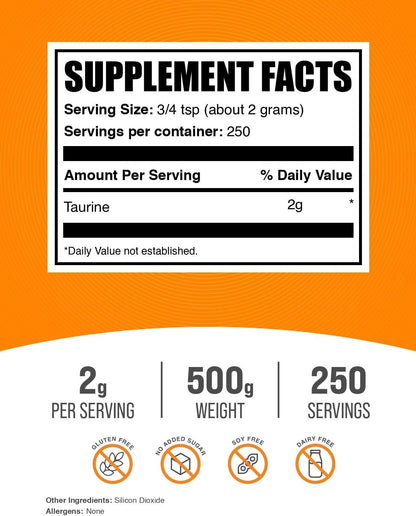 Taurina en Polvo 500g - Suplemento de – Función muscular: La taurina contribuye al mantenimiento de la función – Image 2