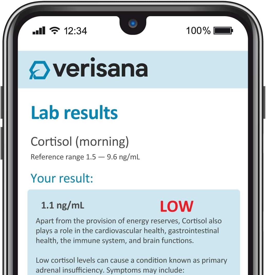 Test de Estrés en Casa – Kit de Prueba de Cortisol Salival – 4 Niveles Diarios – Laboratorio Certificado CLIA – Verisana