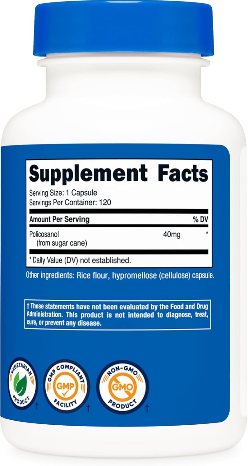 Nutricost Policosanol 40mg, 120 Cápsulas - Sin Gluten, No GMO, Apto para Vegetarianos