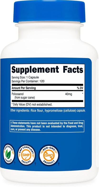 Nutricost Policosanol 40mg, 120 Cápsulas - Sin Gluten, No GMO, Apto para Vegetarianos – Image 5