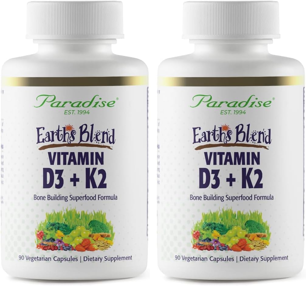 Paradise Herbs Earth's Blend Vitamina D3 + K2, Base de Superalimentos, Probióticos y Verduras Alcalinizantes Orgánicas, Bayas, 90 Cápsulas Vegetales