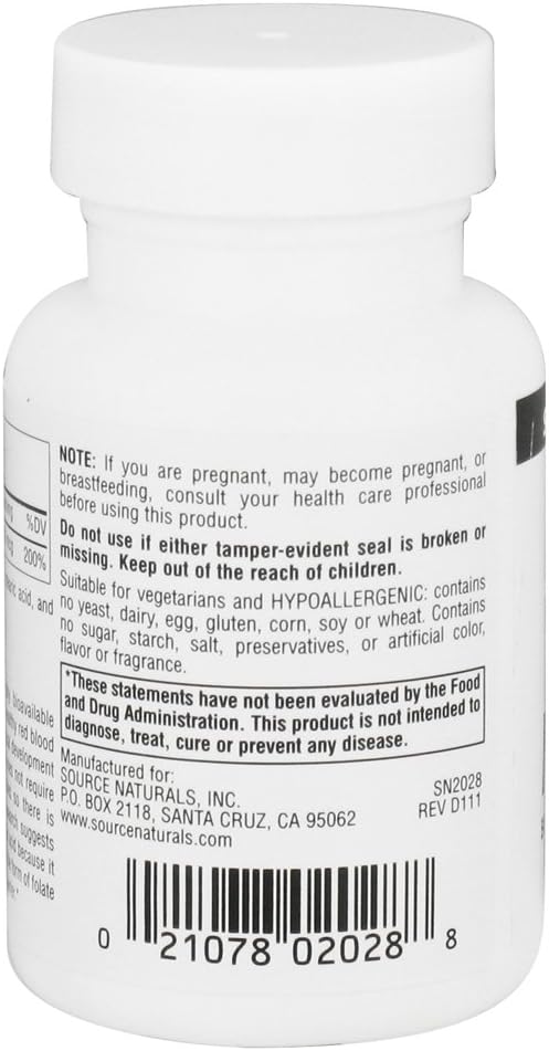 Source Naturals MegaFolinic 800 mcg Ácido Fólico Bioactivo, 120 Comprimidos