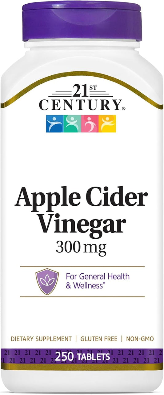 21st Century Vinagre de Manzana 300 mg – Ingrediente activo: Vinagre de manzana en polvo (300 mg por comprimido). – Image 1