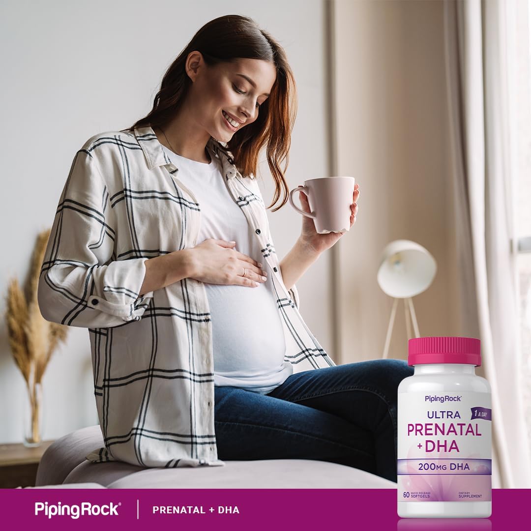 Piping Rock Vitaminas Prenatales con DHA | 60 Cápsulas Blandas | Multivitamínico con Hierro, Ácido Fólico, Omega 3 | Complejo Ultra | No Transgénico, Sin Gluten