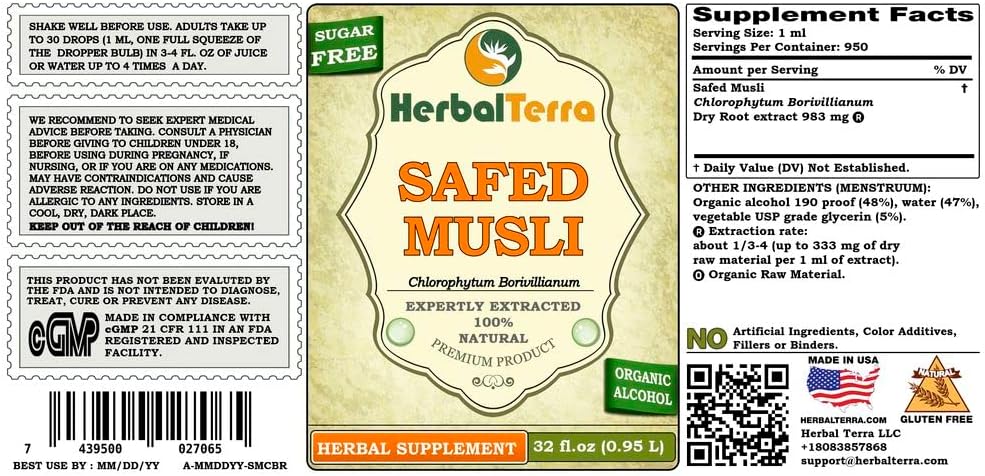 Extracto Líquido de Safed Musli (Chlorophytum Borivillianum) - 946 ml