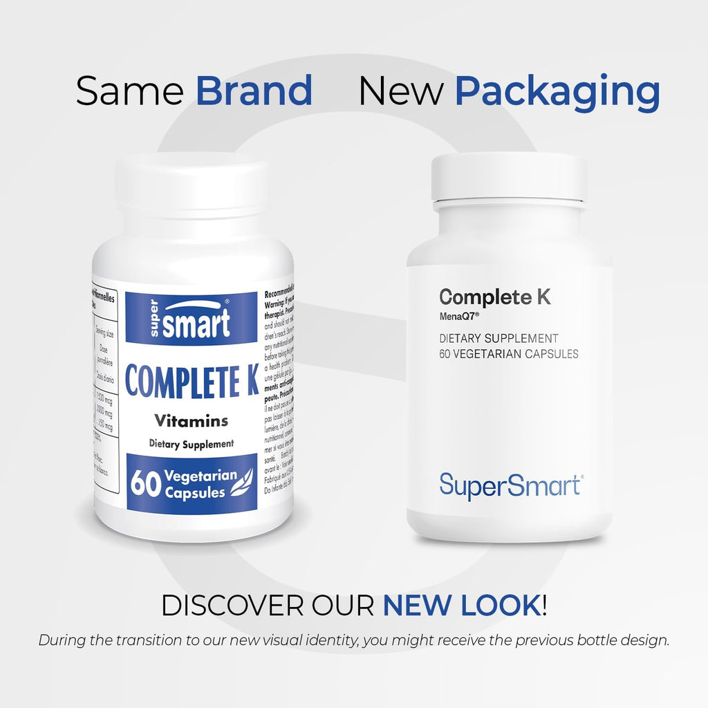 Supersmart Complete K - Complejo de Vitamina K con K1, K2 (MK4 + MK7) - 60 Cápsulas Vegetales
