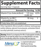 Carlson Super D3 + K2, 125 mcg (5000 UI) Vitamina D3, 90 mcg Vitamina K2 como MK-7, Soporte Óseo, Absorción de Calcio, 45 Cápsulas Vegetales