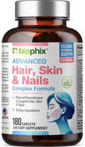 biophix Hair Skin and Nails Complex - 180 Caplets con 10.000 mcg de Biotina