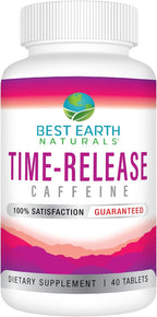 Best Earth Naturals Time Release Caffeine with L-Tyrosine, Vitamin B6, Vitamin B12, Thiamin & More - Suplemento Energético - 40 Comprimidos