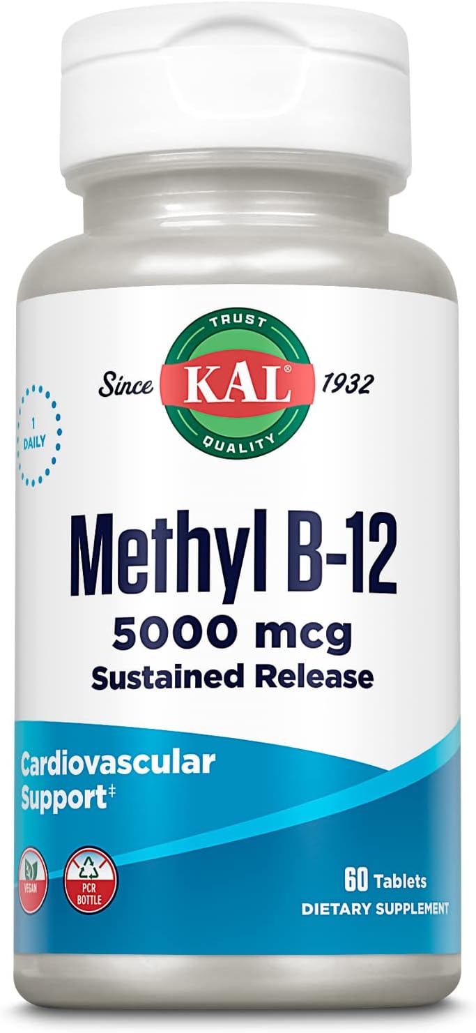 KAL Vitamina B12 Metilcobalamina 5000 mcg - Comprimidos de disolución rápida ActivMelts, Sabor Frambuesa Natural, 90 Comprimidos
