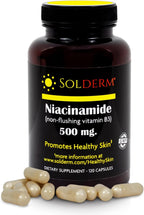 SOLDERM Niacinamide 500mg – No-Flush Vitamin B3, 120 Vegetarian Capsules