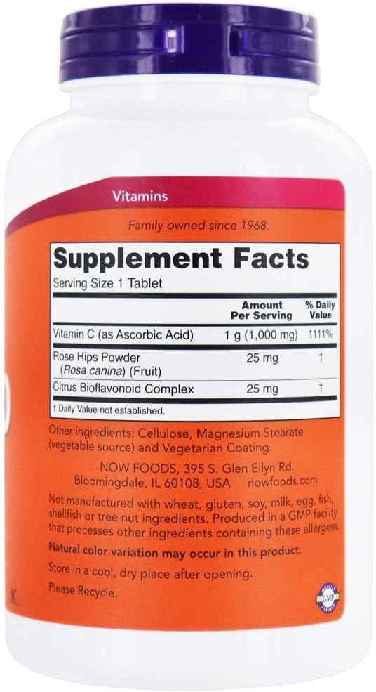 Now Foods Vitamina C-1000 con Escaramujo y Bioflavonoides, 250 Tabletas