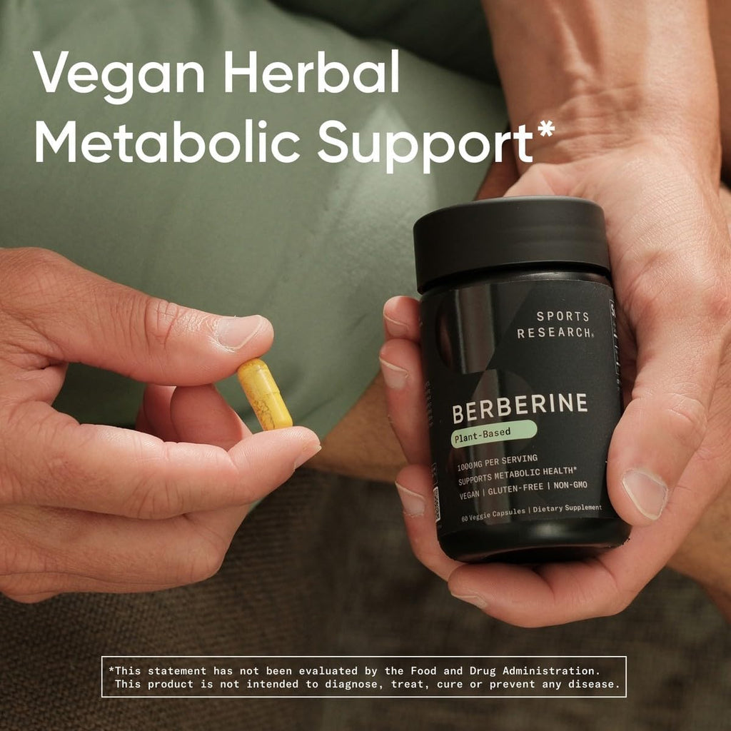 Sports Research Berberine - Suplemento Herbal Ayurvédico para el Apoyo Metabólico - 1000 mg - 60 Cápsulas - Vegano, Sin Gluten, No Transgénico
