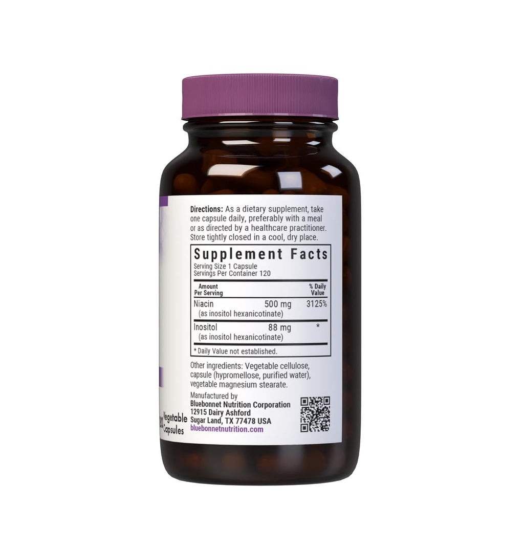 Bluebonnet Nutrition Flush-Free Niacina 500mg - Inositol Hexanicotinato - 120 Cápsulas