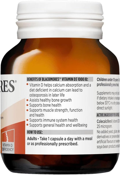 Blackmores Vitamina D3 1000 IU, 60 Cápsulas – Mantenimiento óseo: Ayuda a mantener los huesos en condiciones – Image 2