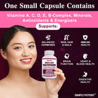 Simply Potent Multivitamínico para Mujeres – 37 Vitaminas y Minerales con Biotina, Té Verde y Complejo B, 60 Cápsulas