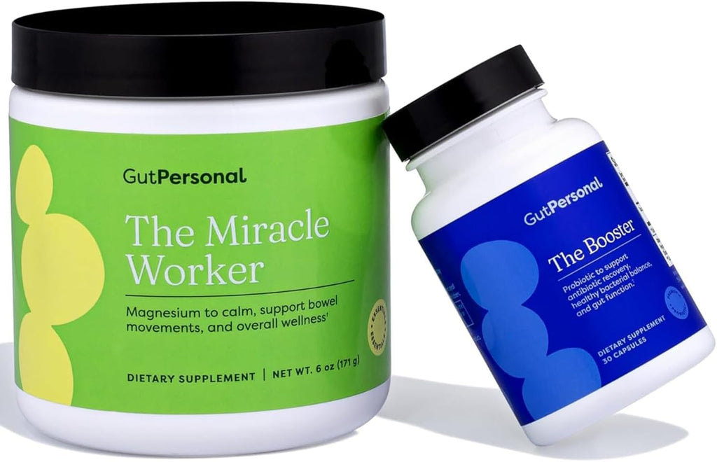 GutPersonal The Gut Fix™ Pack: The Miracle Worker Magnesio en Polvo, Sabor Fresa, 30 Dosis + The Booster Probiótico, Cápsulas, 60 Dosis