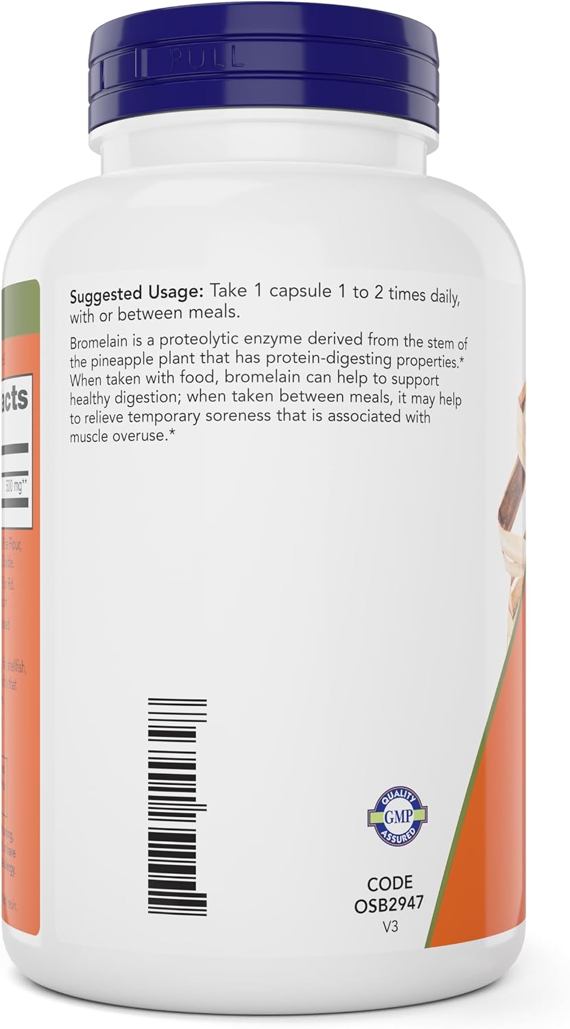 NOW Foods Bromelina 500 mg, 200 Cápsulas Veganas (Pack de 2)