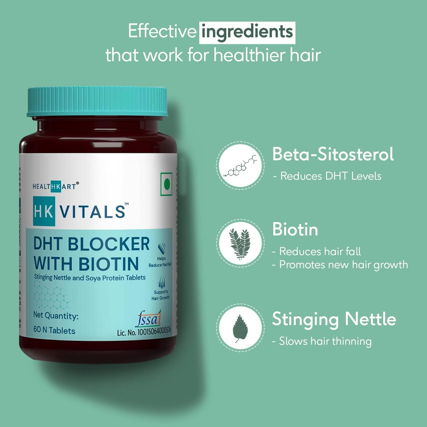 HK Vitals DHT Blocker con Biotina, Ortiga y Proteína de Soja - 60 Comprimidos
