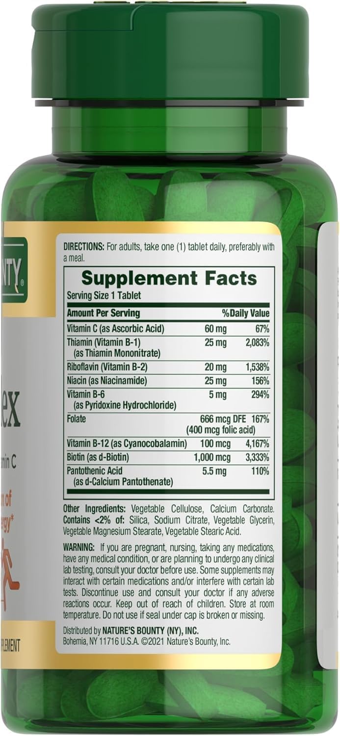 Nature's Bounty Super B Complex con Vitamina C y Ácido Fólico, Apoyo Inmunológico y Energético, 150 Comprimidos - Pack de 2