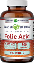 Amazing Formulas Ácido Fólico 1000 mcg (1 mg) - 500 Comprimidos