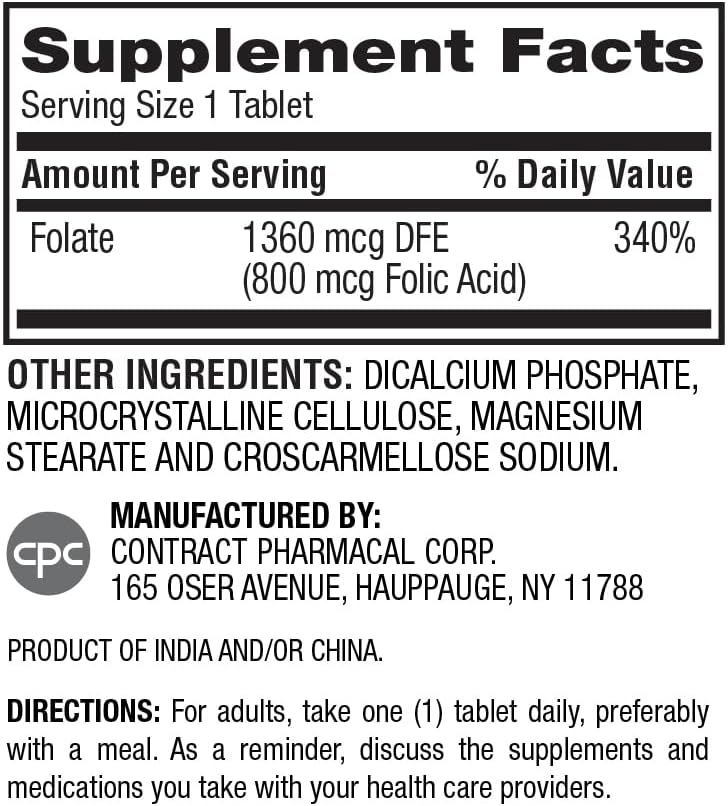 Ácido Fólico 800 mcg, 200 Comprimidos (Paquete de 2) - Earth's Splendor