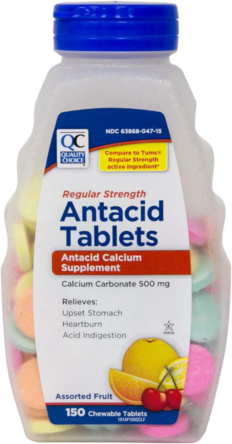 Quality Choice Calcium Carbonate 500 mg Antacid Chewable, 150 Tablets (Pack of 3)